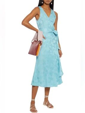 Diane Von Furstenberg DVF Moira Satin-Jacquard Silk Midi Wrap Dress, Size XXS
